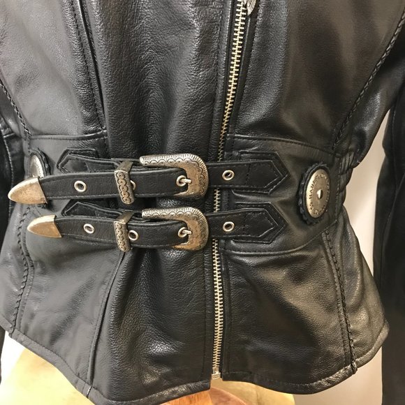 Vintage Custom Harley Black Leather Jacket Sz M - Picture 5 of 9
